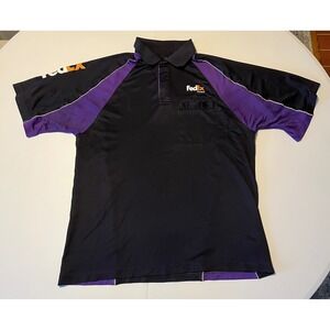 FedEx Ground Polo Shirt Short Sleeve Black Purple Logo Work Uniform Men L